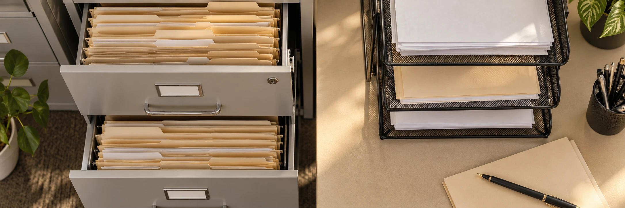 Archivo administrativo organizado con carpetas y documentos